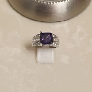 925 Silver CZ and Amethyst Ring Size 9